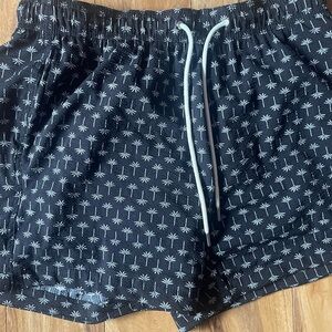 H&M Black Swim Trunks with White Palm Print